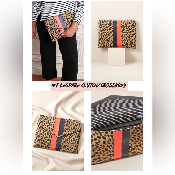 Stella & Dot Bellamy Clutch Animal Print with Coral and Black Stripes NWOT - Picture 2 of 9
